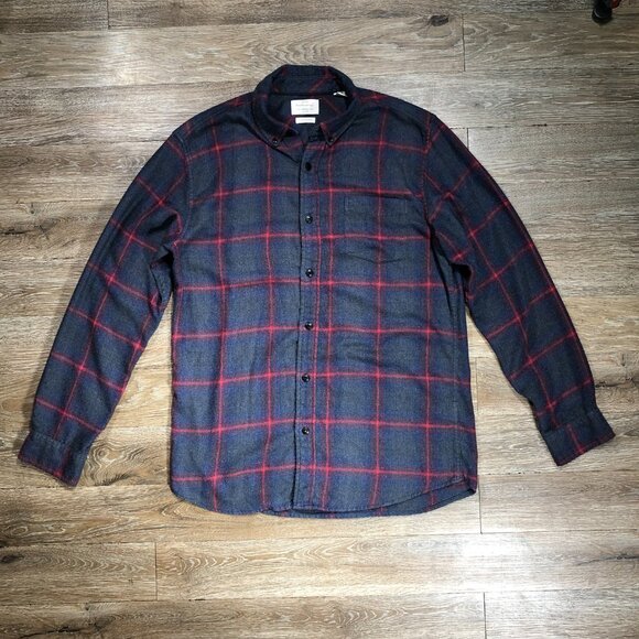 Original Weatherproof Vintage Button Down Mens M Blue Plaid Flannel Pocket Shirt - Picture 7 of 8